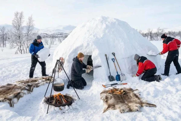 Kiruna: Igloubyggnad, snöskovandring och lunch